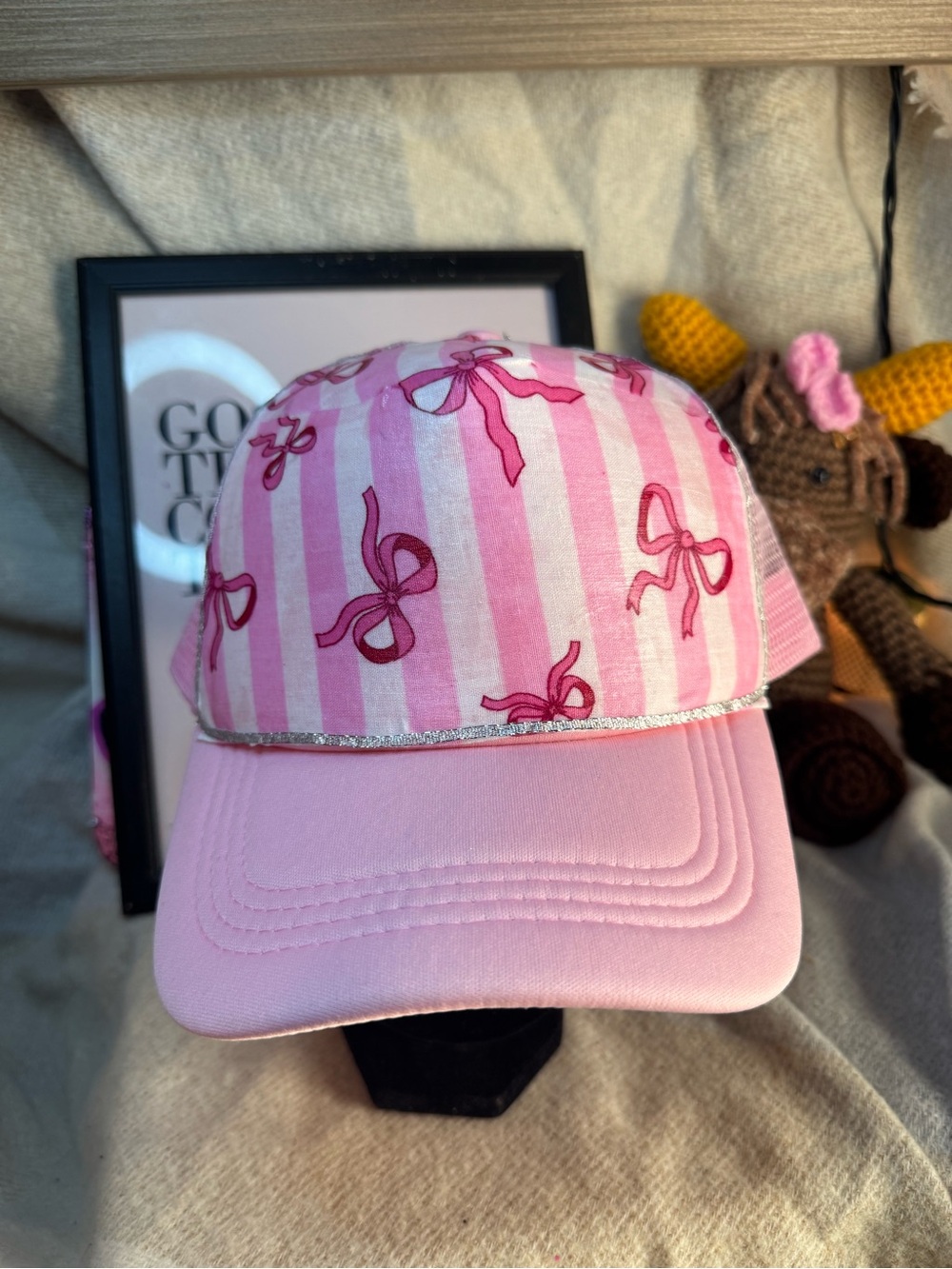 Pink Bow Print Trucker Hat